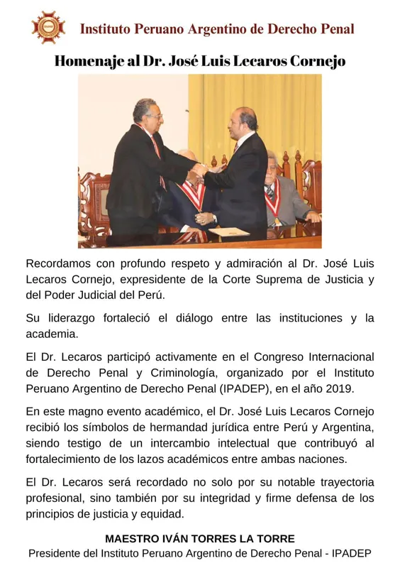 Documento original: Fallecimiento y homenaje al Dr. José Luis Lecaros Cornejo