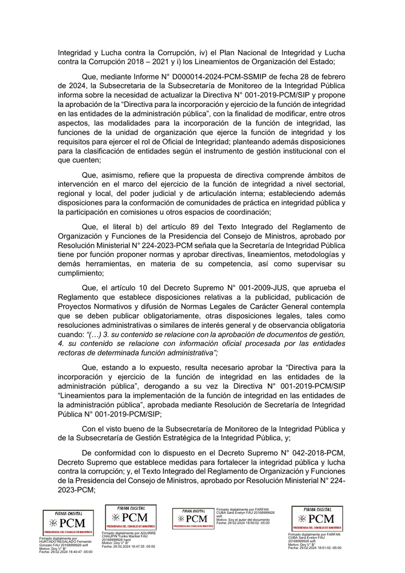 Documento original: IPADEP difunde la Directiva 001-2024-PCM/SIP sobre integridad en entidades públicas
