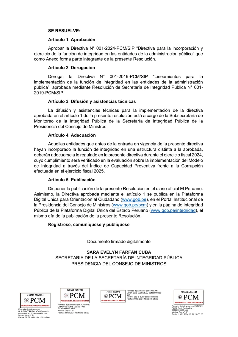 Documento original: IPADEP difunde la Directiva 001-2024-PCM/SIP sobre integridad en entidades públicas
