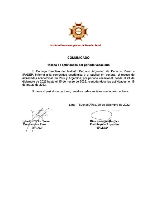 Documento original: Receso de actividades académicas por período vacacional