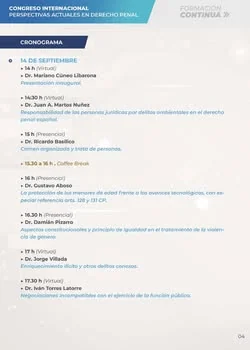 Relación de ponencias y expositores del congreso jurídico.