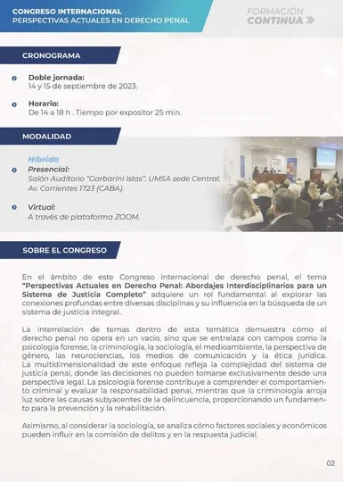Página del programa académico del congreso sobre perspectivas actuales del Derecho Penal.