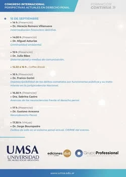 Programa de actividades y datos institucionales de la Universidad Mayor de San Andrés.