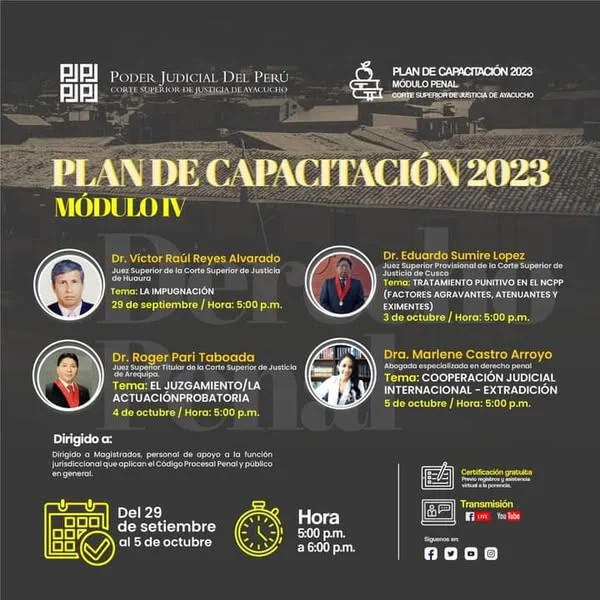 Programa del Plan de Capacitación 2023, módulo de cooperación judicial internacional.