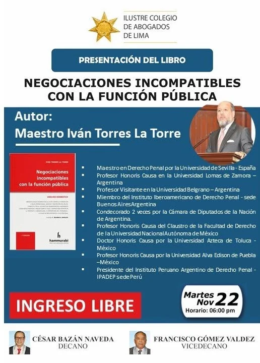 Afiche de la presentación de «Negociaciones incompatibles con la función pública».