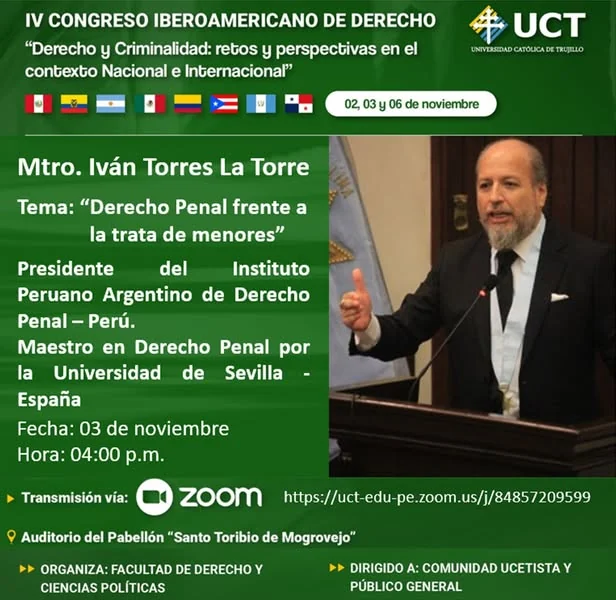 Afiche de la intervención sobre Derecho Penal frente a la trata de menores en un congreso iberoamericano.
