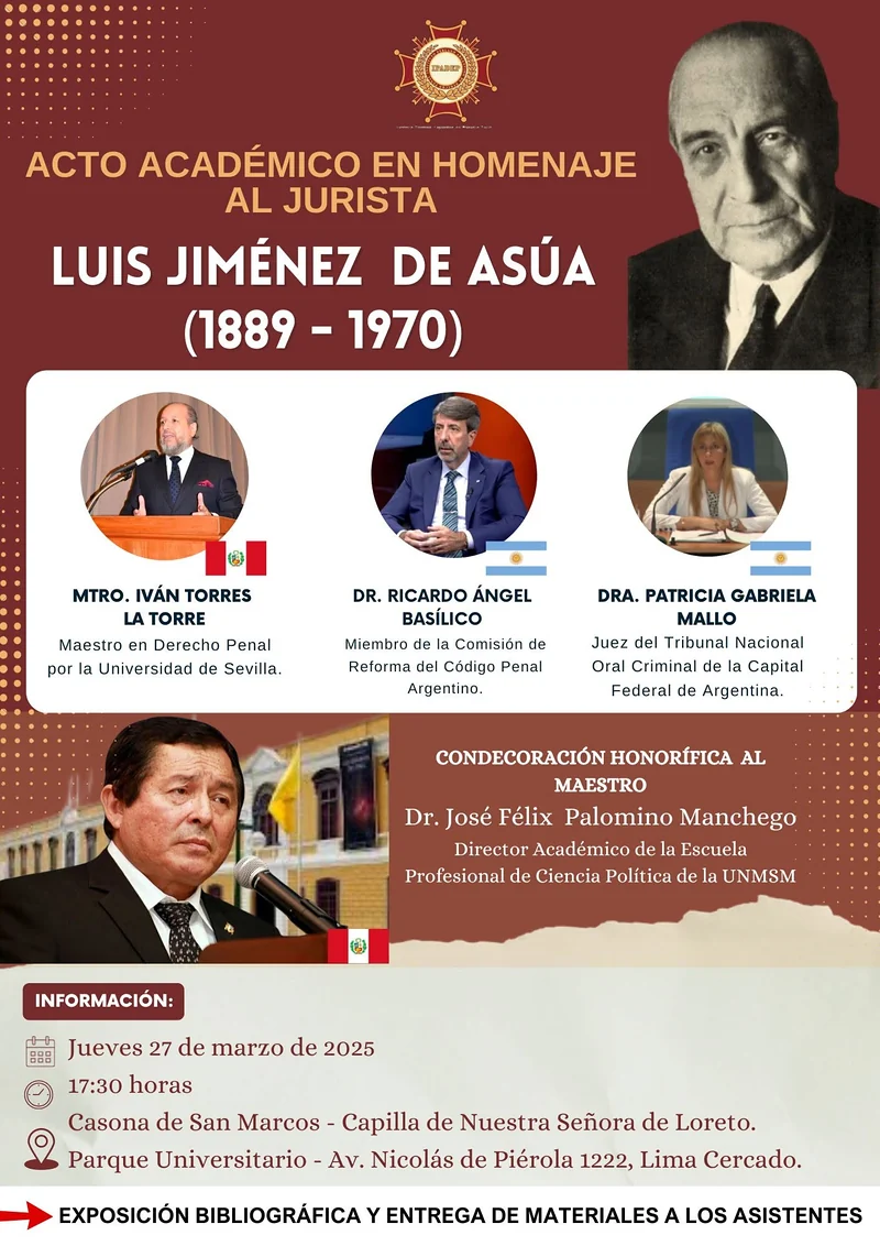 Afiche del acto académico de homenaje a Luis Jiménez de Asúa.