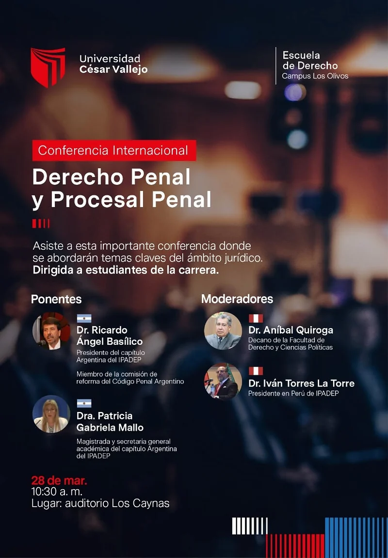 Afiche de la conferencia internacional sobre Derecho Penal y Procesal Penal.