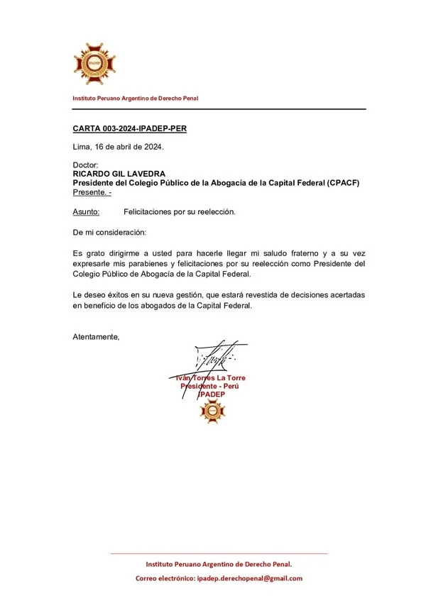 Documento original: Felicitación del IPADEP — 16 de abril de 2024