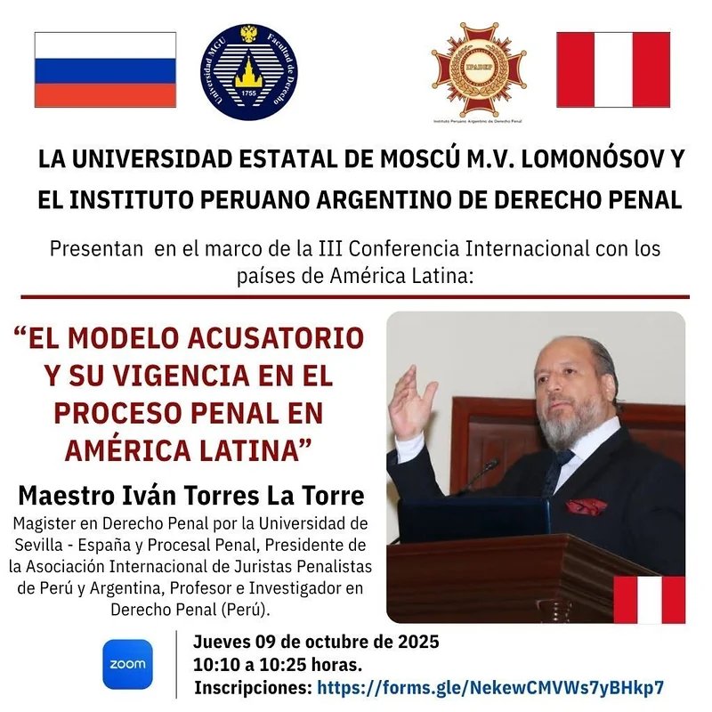 Afiche de la conferencia internacional sobre el modelo acusatorio y su vigencia en el proceso penal latinoamericano.