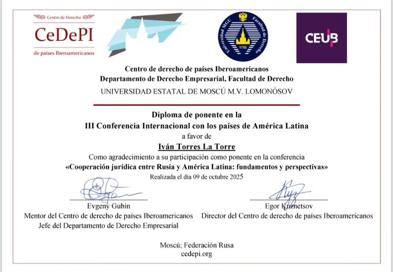 Invitación institucional a la conferencia internacional en la Universidad Estatal de Moscú M. V. Lomonósov.