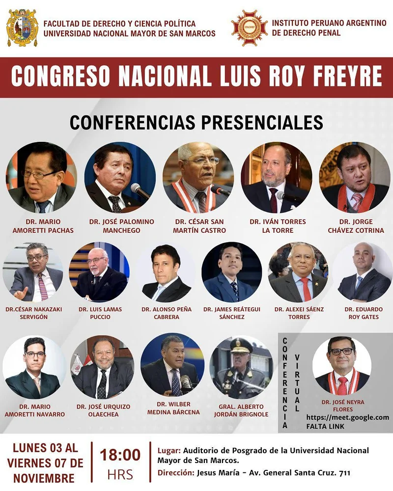 Afiche de las conferencias presenciales del Congreso Nacional Luis Roy Freyre.