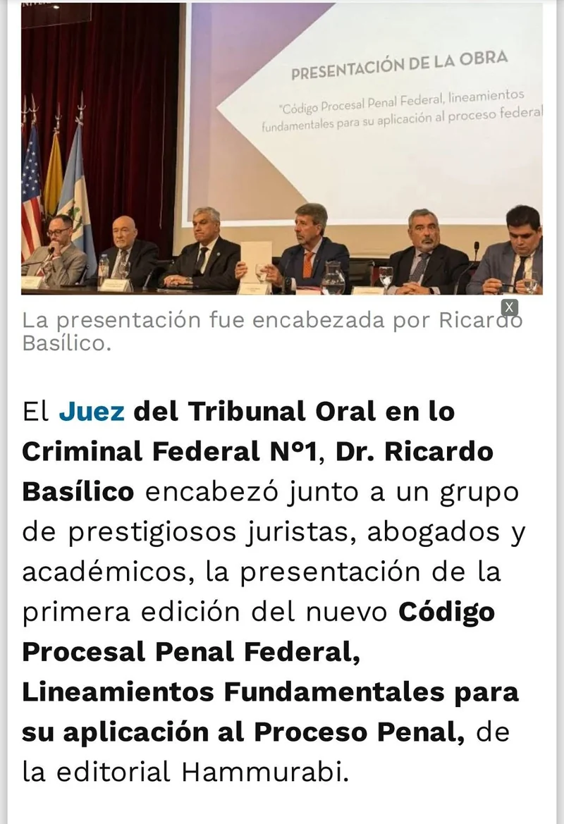 Documento original: Difusión de la presentación del libro sobre los lineamientos del Código Procesal Penal Federal