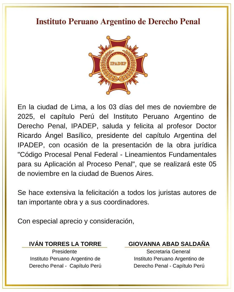 Documento original: Difusión de la presentación del libro sobre los lineamientos del Código Procesal Penal Federal
