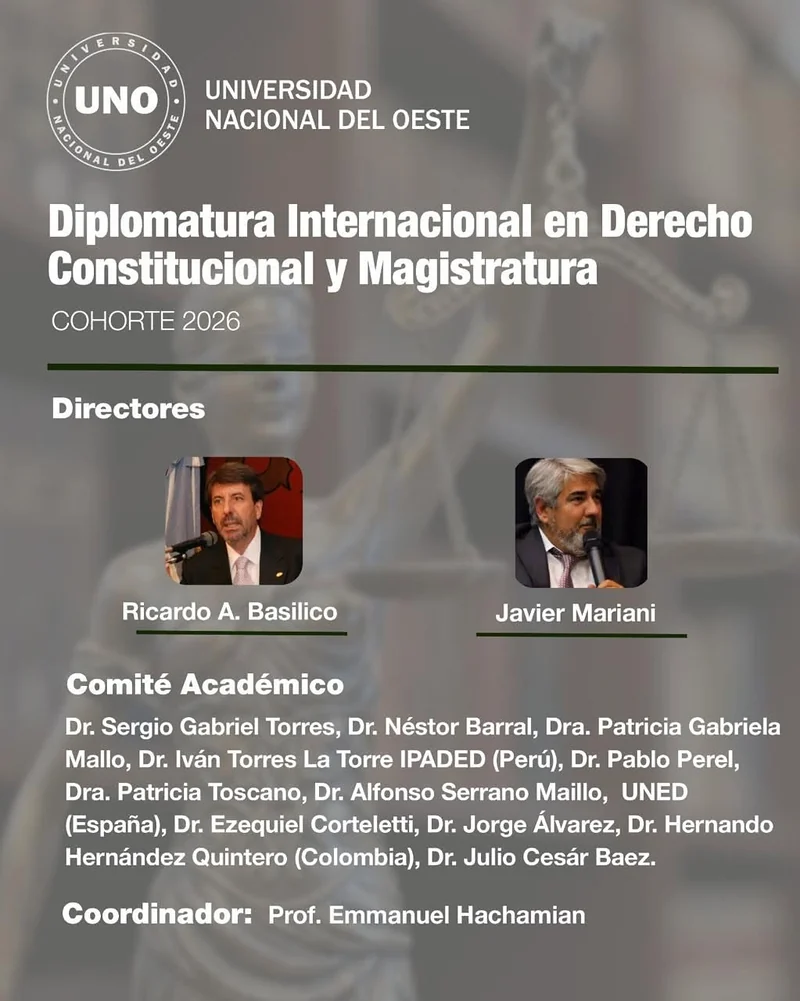 Afiche de la Diplomatura Internacional en Derecho Constitucional y Magistratura, cohorte 2026.