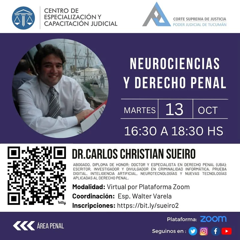 El Dr. Carlos Christian Sueiro dicta conferencia sobre Neurociencias y Derecho Penal — fotografía 1