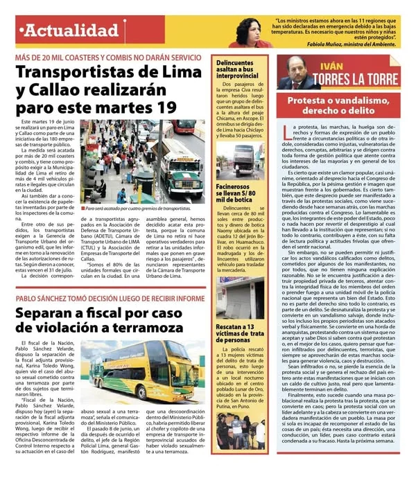 Documento original: «Protesta o vandalismo, derecho o delito»: columna de Iván Torres La Torre