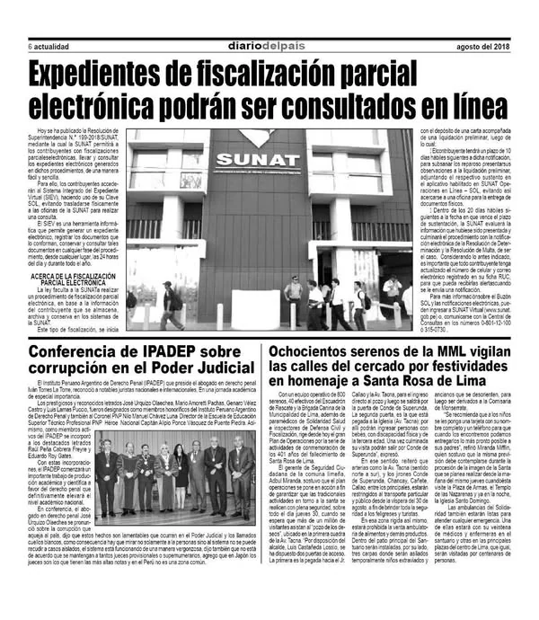 Página de prensa con la nota «Conferencia de IPADEP sobre corrupción en el Poder Judicial».