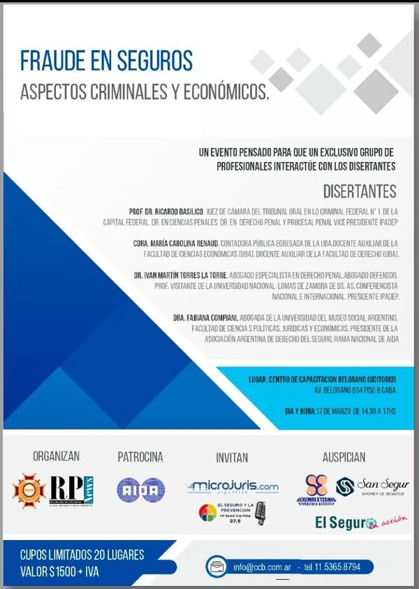 Afiche de la actividad sobre fraude en seguros y sus aspectos criminales y económicos.