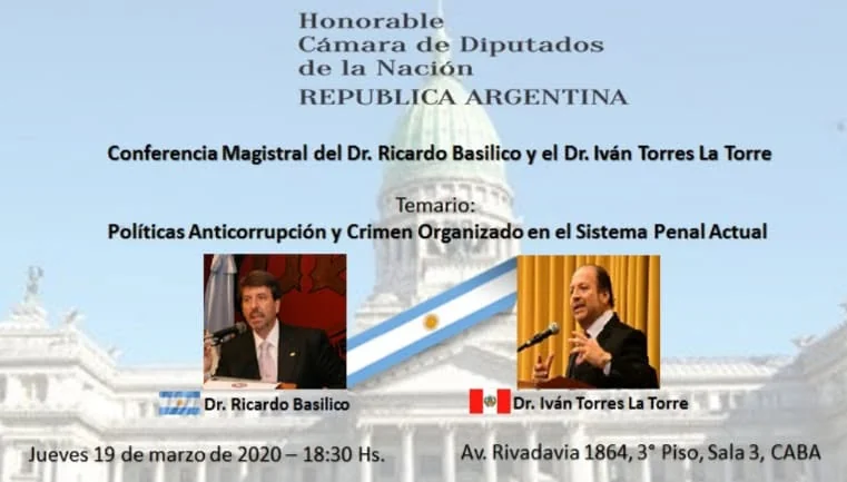 Afiche de la conferencia magistral sobre políticas anticorrupción en la Cámara de Diputados argentina.