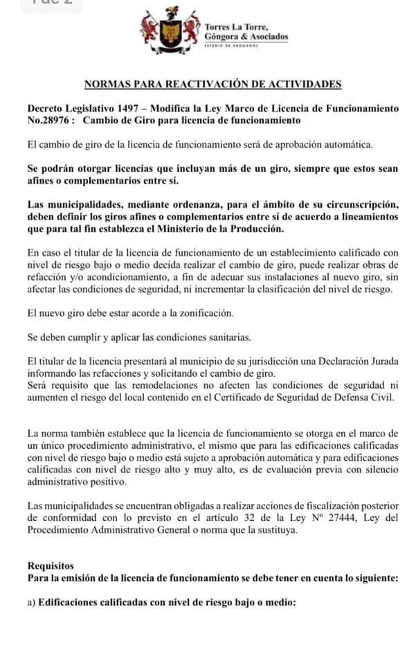 Documento original: Difusión de normas sobre reactivación de actividades y licencias de funcionamiento