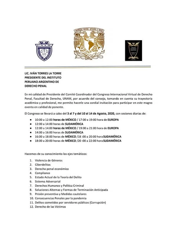 Segunda página del programa oficial del congreso de Derecho Penal.