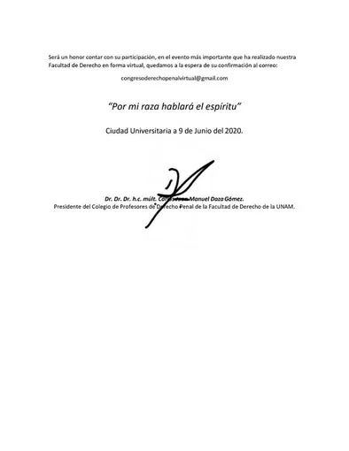 Última página del programa oficial del congreso de Derecho Penal.