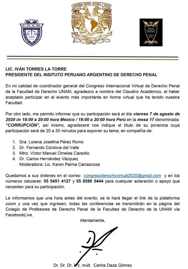Primera página del programa oficial del congreso de Derecho Penal.