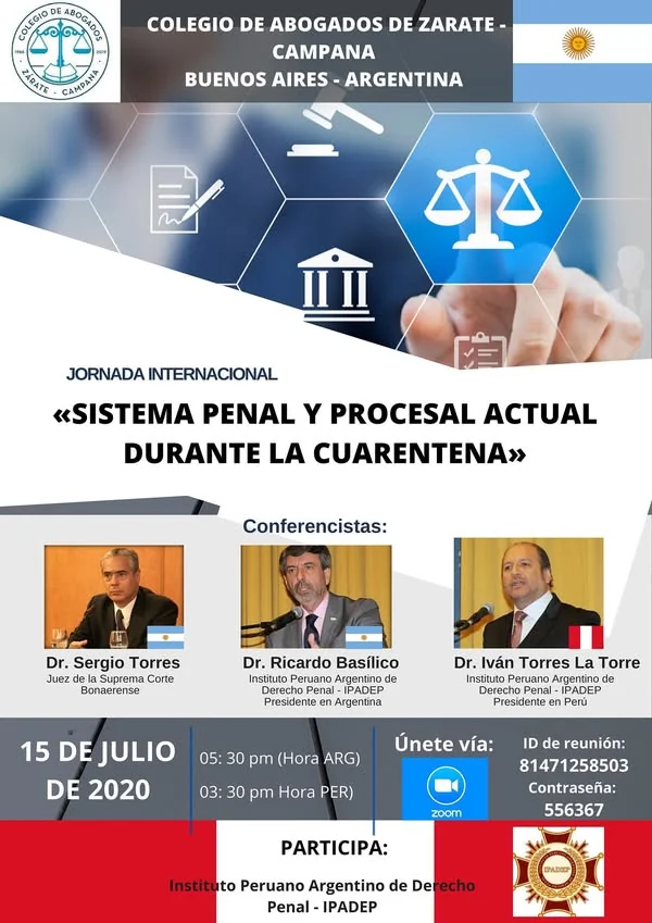 Afiche del seminario «Sistema penal y procesal actual durante la cuarentena».