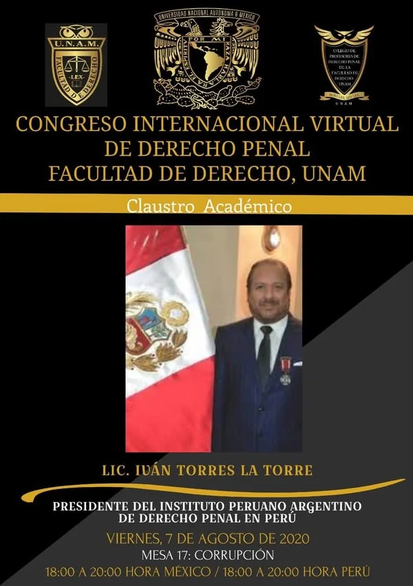 Afiche de la participación de Iván Torres La Torre en el congreso internacional virtual.