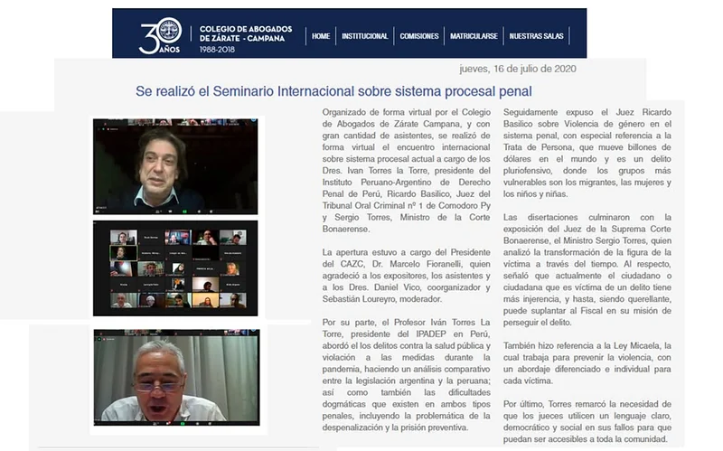 Recorte del seminario virtual con imágenes de las intervenciones remotas.