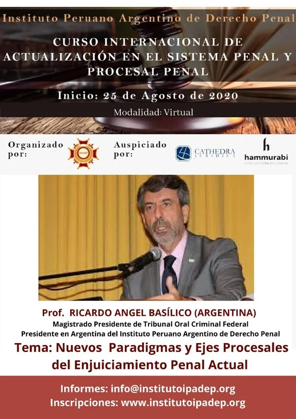 Afiche de la clase de Ricardo Ángel Basílico sobre nuevas perspectivas procesales del enjuiciamiento penal.