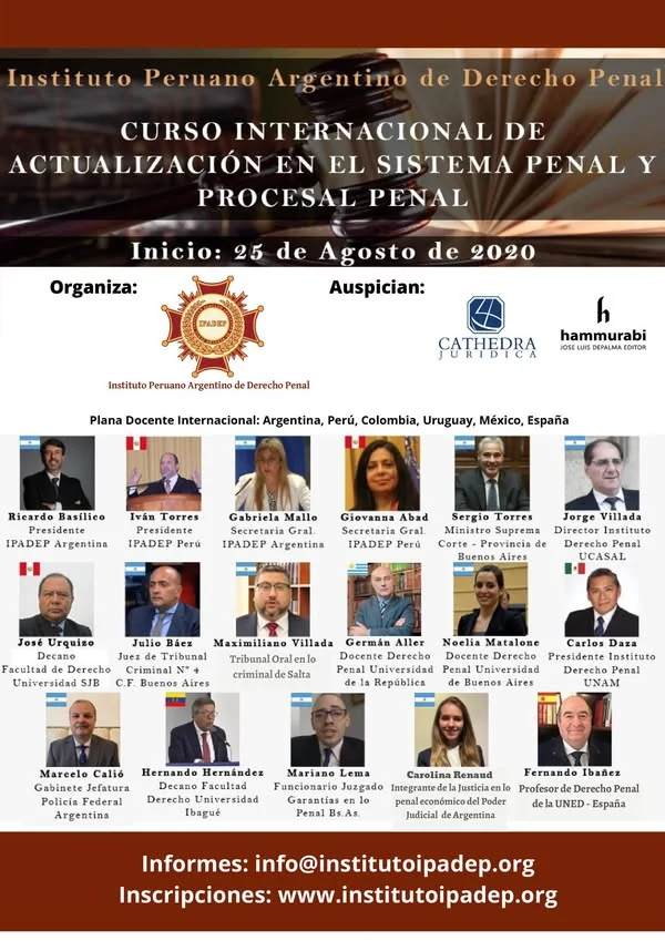 Afiche de inscripción al Primer Curso Internacional de Actualización Penal y Procesal.