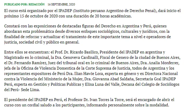 Texto de la nota de prensa del portal bonaerense sobre el curso.