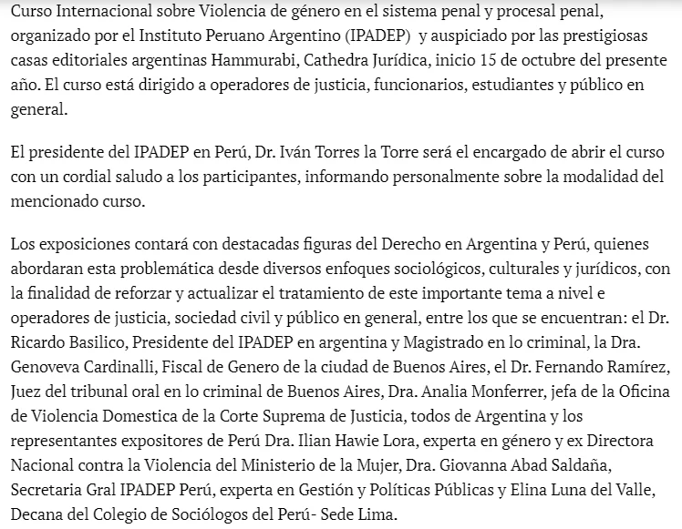 Continuación de la noticia del portal PYSN sobre el curso internacional.