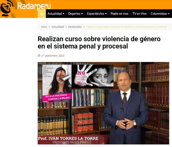 Recorte del portal Radar Perú sobre el curso internacional de violencia de género.