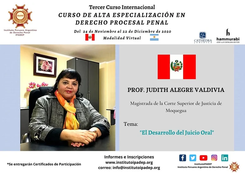 Afiche de la clase de Judith Alegre Valdivia sobre el desarrollo del juicio oral.