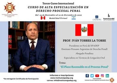 Afiche de la clase de Iván Torres La Torre sobre el plazo razonable en el proceso penal.