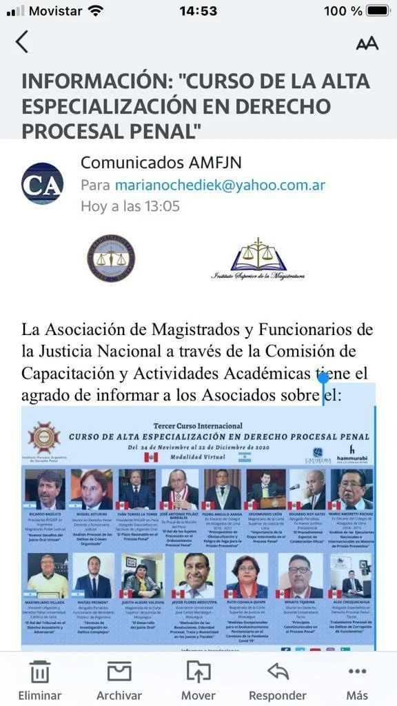 Información de inscripción al Tercer Curso Internacional de Alta Especialización en Derecho Procesal Penal.