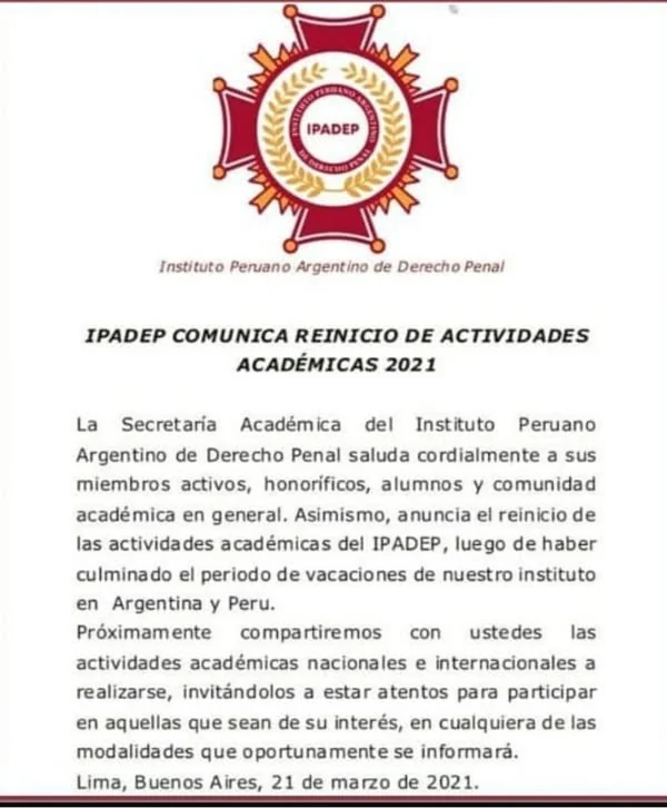 Documento original: Reinicio de las actividades académicas del IPADEP en 2021