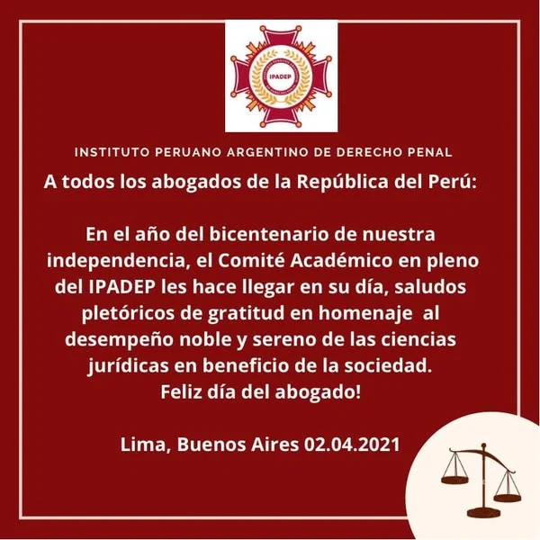 Documento original: Saludo del IPADEP por el Día del Abogado Peruano