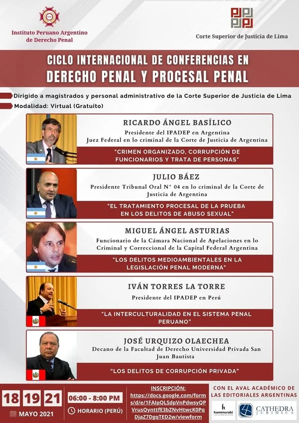 Programa de las conferencias y ponentes del ciclo internacional de Derecho Penal y Procesal Penal.