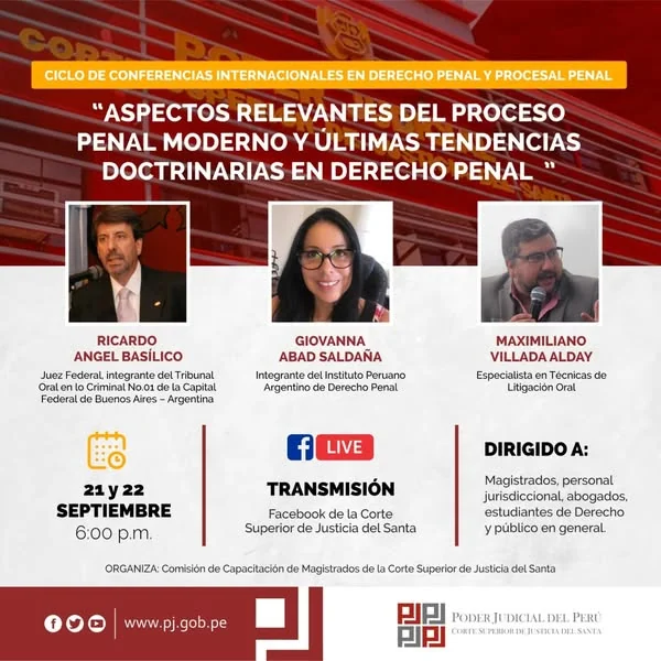 Afiche del ciclo de conferencias sobre aspectos relevantes del proceso penal moderno.