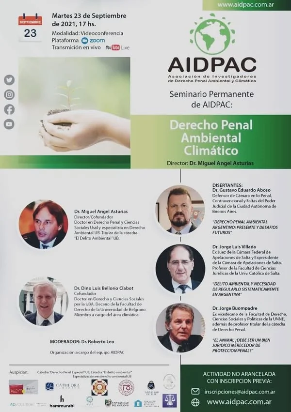 Afiche del seminario de Derecho Penal Ambiental y Cambio Climático.