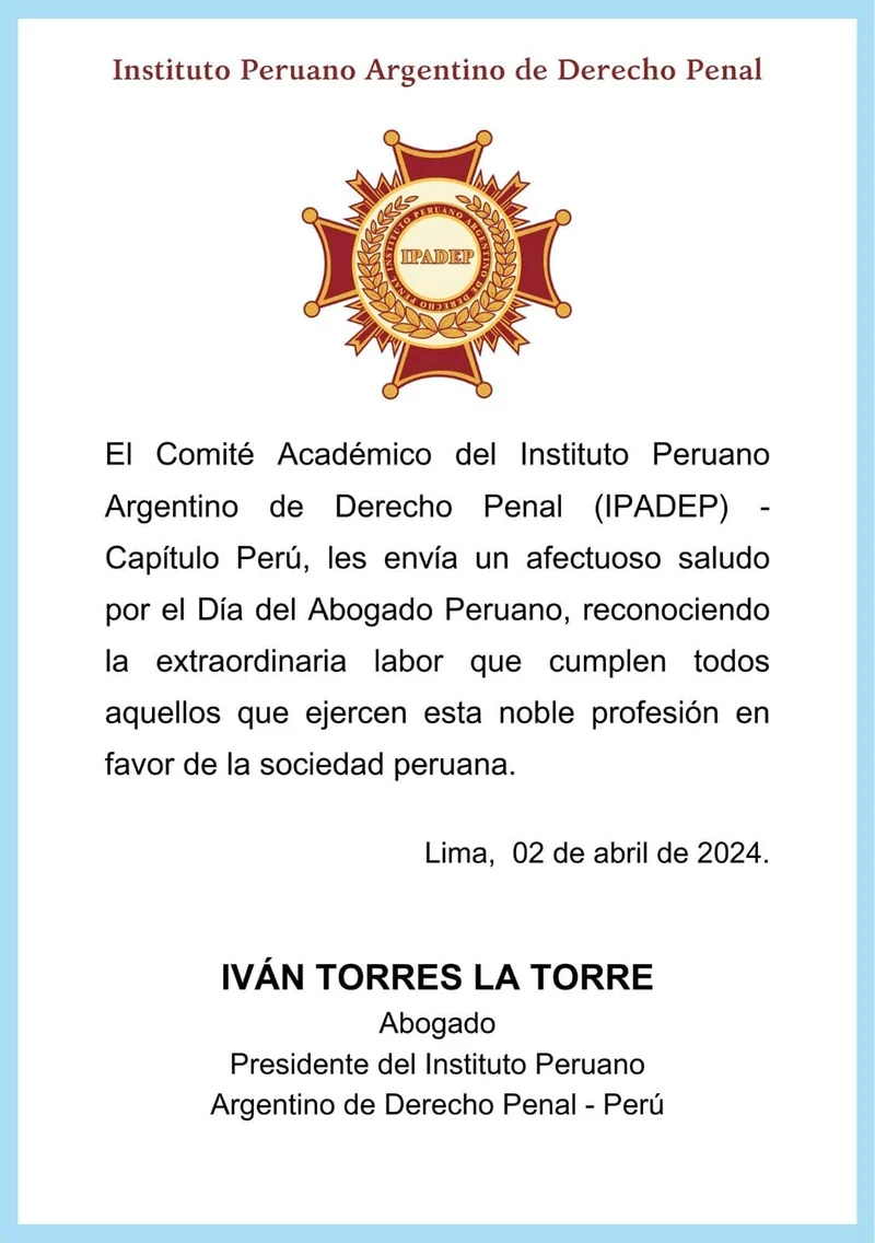 Documento original: Saludo del IPADEP por el Día del Abogado Peruano