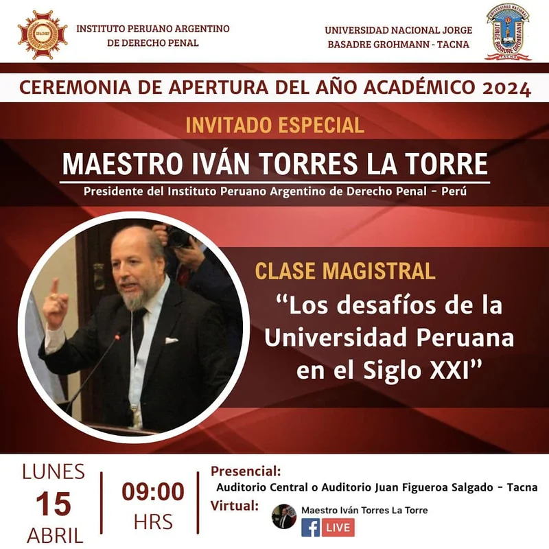 Afiche de la clase magistral de Iván Torres La Torre sobre los desafíos de la universidad peruana en el siglo XXI.