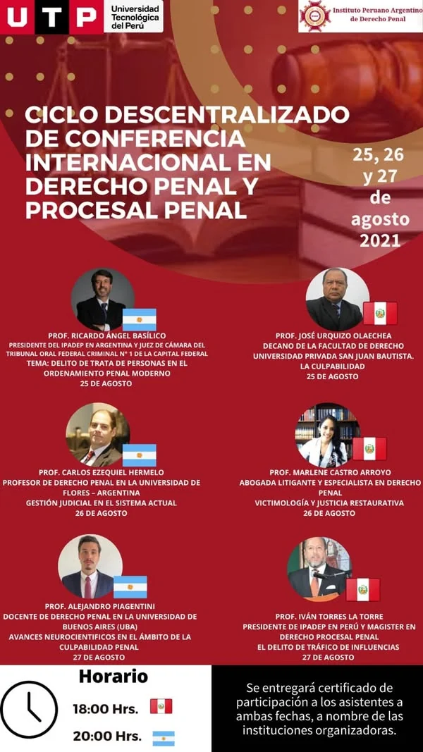 Programa del ciclo descentralizado de conferencias de Derecho Penal y Procesal Penal.