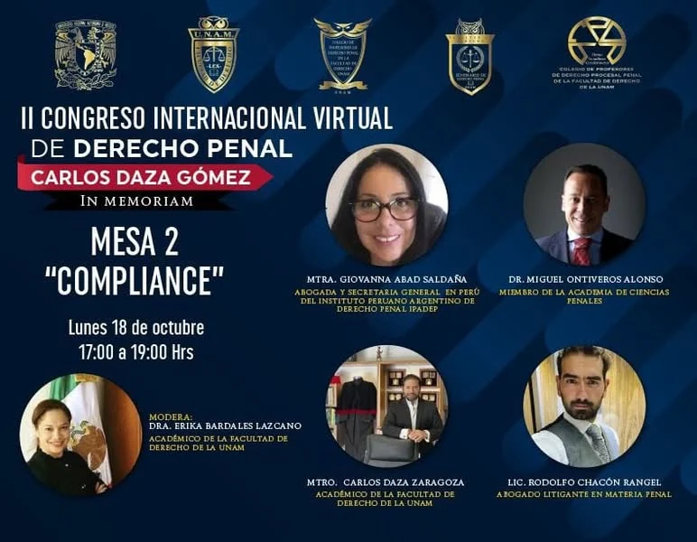 Programa de la mesa «Compliance» del II Congreso Internacional Virtual de Derecho Penal.
