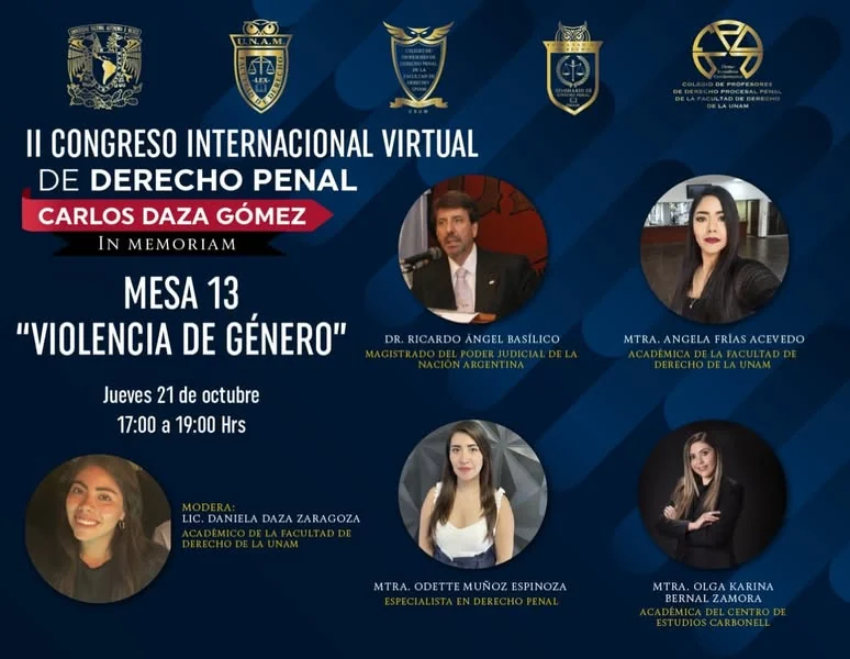 Programa de la mesa «Violencia de género» del II Congreso Internacional Virtual de Derecho Penal.