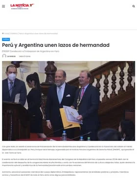 Publicación periodística sobre los vínculos de hermandad entre Perú y Argentina.